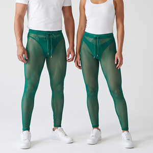 Leggings transparents en maille pleine longueur pour hommes et femmes, vert, taille à cordon, 100% polyester, leggings sexy, style tendance - Product Image 6