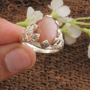 แหวนดอกไม้มูนสโตนสีพีชธรรมชาติ 925 เงินสเตอร์ลิงดอกไม้พลอยคลาสสิกเครื่องประดับงานแต่งงานผู้หญิงของขวัญโรแมนติก - Product Image 4