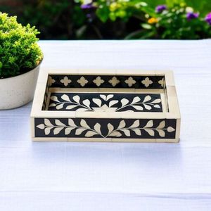 Elegant Bone Inlay Serving Tray Premium Handmade Mosaic Design For <b>Coffee</b> <b>Table</b> And Living Room Decor - Product Image 3