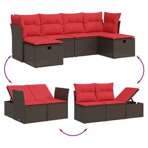 Juego de sofás de patio de ratán sintético marrón de 6 piezas con cojines, elegante colección de muebles para exteriores - Product Image 3