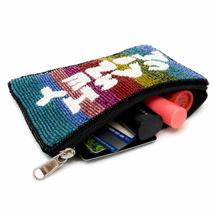 Custom Colorful Stripe Beaded <b>Coin</b> <b>Purse</b> Cash Graphic Travel Wallet Handmade Gift OEM ODM Women's 5 Inch Mini - Product Image 3
