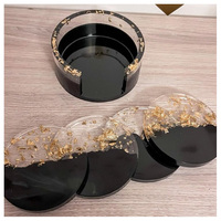 Ensemble de sous-verres modernes de luxe réutilisables en pierre d'agate avec bord électroplaqué, plateau décoratif pour table basse et bar, boîte à boissons