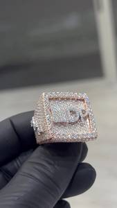 Rhodium Plated Custom Letter 925 Sterling Silver Round Cut VVS Moissanite Diamond <b>Cocktail</b> Hip Hop Men's <b>Ring</b> For Every Day Wear - Product Image 5
