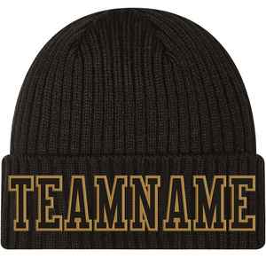 Unisex Black Ribbed Knitted Hat with Gold Embroidered Teamname Casual <b>Winter</b> <b>Cap</b> Breathable & Waterproof for Adults 56-58CM - Product Image 1
