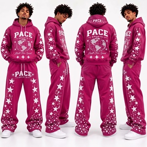 <b>men</b> vintage magenta berry purple tracksuit star graphic print pullover hoodie baggy flare sweatpants heavy fleece <b>2</b> <b>piece</b> <b>set</b> - Product Image 1