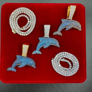 Colgante de Diamante con Forma de Delfín de Moissanita Azul, Joyería Unisex de Moda Urbana, Joyería de Diamantes Hip Hop - Product Image 5