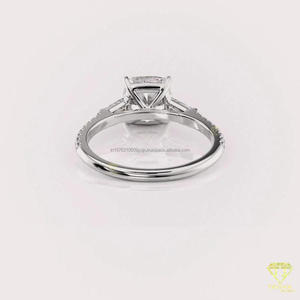 Anillo de Compromiso de Moissanita con Corte Redondo, Oro Blanco, Halo Oculto, Banda Pavé, Anillo Solitario Nupcial, Elegante Anillo de Promesa de Boda - Product Image 2