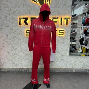 New Tracksuit Custom Made Gray Full <b>Zip</b> <b>Hooded</b> Sweatshirt Pants Set Made Pakistan Print Design Formal Winter 100% Cotton Adults - Product Image 2