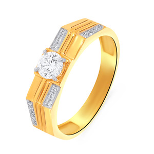Timeless Zest <b>Men</b> Solitaire <b>Ring</b> The Golden Dominion of Sparkling Grandeur An 18K Yellow Gold Band Crowned with a Brilliant Cut - Product Image 1