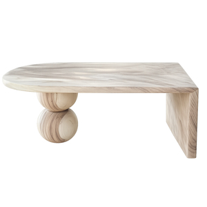 Artistic Solid Suar Wood Oval <b>Coffee</b> <b>Table</b>-Modern Design Ball <b>Leg</b> Support Structure Asymmetrical Surface Adjustable Height Easy - Product Image 1
