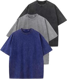 T-shirt en coton surdimensionné pour homme, manches courtes, couleur unie, décontracté, col rond, 100% coton, jersey tricoté lavé - Product Image 2