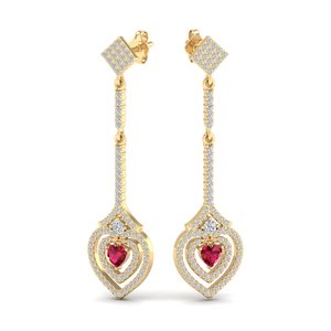 REYES Personalized 14K Solid Gold IGI Certified Diamond Drop Earrings Heart Shape 0.46 Carat Ruby Gemstone Earrings For Women - Product Image 1