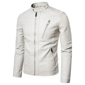 Blouson en cuir unisexe sur mesure coupe ajustée style motard, col montant, fermeture éclair, décontracté, en similicuir PU, streetwear, vêtement d'extérieur - Product Image 6
