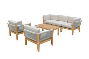 Contemporary <b>Outdoor</b> Teak <b>Sofa</b> Set with UV-Resistant PE <b>Rattan</b> and Waterproof Cushions for Garden and Terrace - Product Image 3