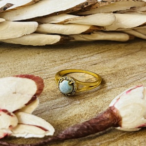 Modern Style Romantic Larimar <b>Ring</b> Boho Brass <b>Rings</b> For Women 18k Gold Plated <b>Dainty</b> Floral Halo Jewelry For Wholesale/OEM/ODM - Product Image 5