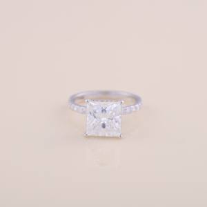 Bague de fiançailles/mariage en diamant de laboratoire taille princesse certifié IGI avec bande pavée en argent sterling 925 massif - Product Image 1