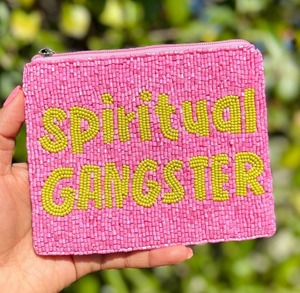 Monedero de cuentas de semillas hecho a mano con cita divertida 'Oops, me estoy comprando de nuevo', texto personalizado, bordado con cuentas a mano, cartera con cremallera unisex - Product Image 1