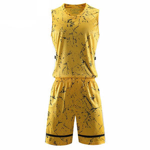 Custom Basketball Uniform Men's Sleeveless Jersey and Shorts Set Yellow Black Print Moisture Wicking Quick Dry <b>Athletic</b> Wear - Product Image 1