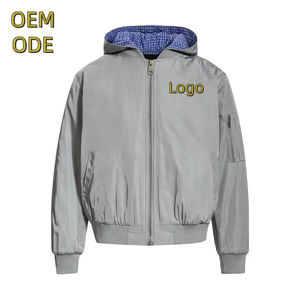Blouson bomber à capuche pour homme, fermeture éclair, coupe-vent, couleur unie, en polyester, avec logo sur le devant, idéal pour l'automne - Product Image 2