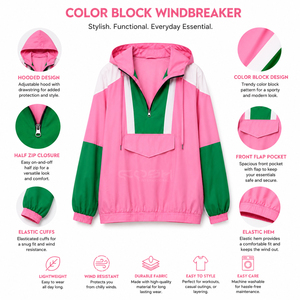 เสื้อคลุมคาร์ดิแกนมีฮู้ดซิปสีชมพูเขียวแบบ Color Blocking ของ Cosh International Sorority Sisterhood สำหรับผู้หญิง สวมใส่สบาย แขนยาว แห้งเร็ว - Product Image 6