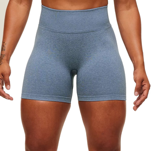 Shorts de sport pour femmes à taille haute, couleur unie, tricotés, respirants, en spandex et polyester - Product Image 4