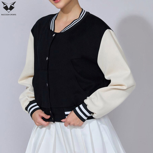Best Supplier Newest Black White Full Sleeve Button Closure Autumn Short Length Contrast Color Design Women Varsity Jackets - Product Image 4
