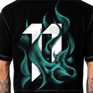 Custom Men Graphic Number 11 T <b>Shirt</b> High Quality Digital Print Teal Fire <b>Flame</b> Drop Shoulder Casual Streetwear Cotton Tee <b>Shirt</b> - Product Image 4