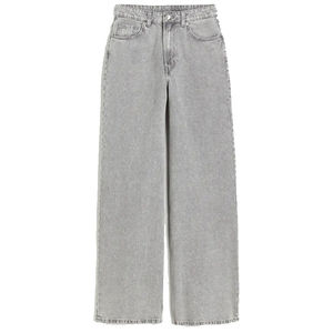 Pantalones Vaqueros de Mezclilla de Alta Calidad para Mujer, Diseño con Bolsillos Laterales, Color Gris, Corte Ancho y Acampanado, Jeans Personalizados - Product Image 4