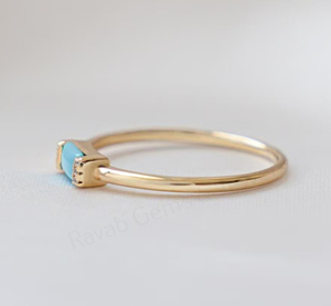 Natural Turquoise 3x5mm Rectangle Smooth 925 <b>Silver</b> Gold Plated Bezel <b>Set</b> CZ Diamond Gemstone <b>Ring</b> Unisex Women's Wedding Party - Product Image 6