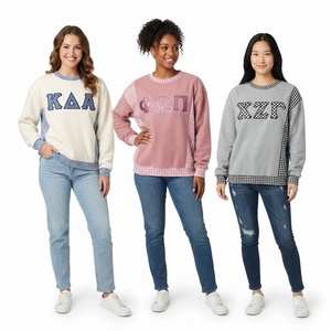 Sudadera Oversize Azul Claro para Mujer con Apliques de Letras Griegas y Ribete de Cuadros, Estilo Casual - Product Image 6