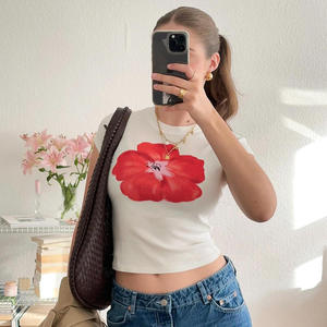 Camiseta Corta Informal Estilo Y2K para Mujer, Verano, Ecológica, Transpirable, de Secado Rápido, Cuello Redondo, Manga Corta, Impresión Digital - Product Image 6