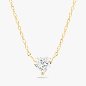 Minimalist Heart Lab Grown Diamond <b>Pendant</b> Necklaces 14k <b>Solid</b> <b>Gold</b> Prong Set Everyday Luxury Dainty Cable Chain Fine Jewelry - Product Image 1