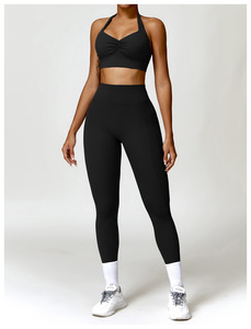 Conjunto de Yoga de 2 Piezas para Mujer, Color Sólido, Cintura Media, Leggings Sin Costuras, Top con Cuello Redondo y Detalle Torcido, Ropa Deportiva de Spandex y Poliéster - Product Image 4