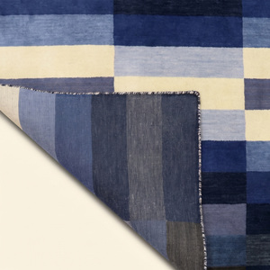 Tapis moderne à rayures verticales en laine écologique bleu marine et gris ivoire, antidérapant, pour salon et chambre à coucher - Product Image 5