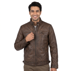 New Style Genuine Leather <b>Jacket</b> Vintage Brown Cowhide Coat Men Slim Fashion <b>Biker</b> <b>Jacket</b> Asian <b>jacket</b> for men - Product Image 3