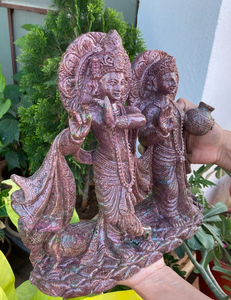 Statue de Radha Krishna sculptée à la main, finition cuivre antique, idole de dieu hindou, sculpture religieuse décorative pour la maison, le temple, la salle de Pooja - Product Image 2