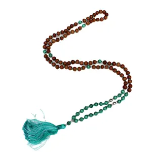 Acheter des pierres précieuses naturelles Yoga perles de prière chapelet Malachite noué Mala perles 108 perles Mala en bois collier