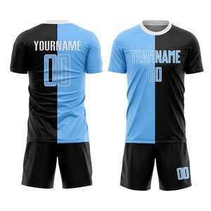 Conjunto de Camiseta de Fútbol Sublimada Personalizada, Color Azul Claro y Negro, Cuello Redondo, Manga Corta, Absorbe la Humedad, Ropa Deportiva para Hombre Adulto - Product Image 3