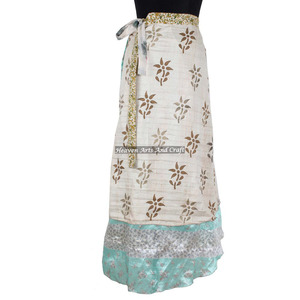 Indian Silk Sari Magic <b>Wrap</b> Skirts for Girls <b>Pink</b> Long Double Layered Sari Silk <b>Wrap</b> Skirts for Beach Wear - Product Image 1