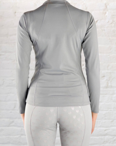 Camiseta de equitación de manga larga para mujer, ajustada, gris ultra, con cremallera, de color liso, de secado rápido, para entrenamiento ecuestre - Product Image 3