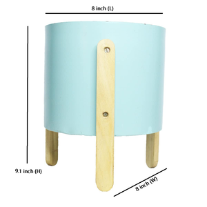 Macetero Metálico Azul Wonderland con Soporte de Madera, Maceta Decorativa Moderna, Elegante Soporte para Plantas de Interior, Jardín Contemporáneo - Product Image 2