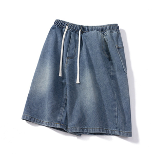 Shorts en jean décontractés pour hommes, coupe ample et large, style urbain streetwear, délavage vintage, taille mi-haute, tissu respirant - Product Image 2
