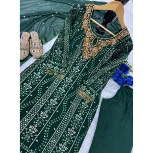 Conjunto de Fiesta Valam Fashion Hecho a Mano, Hermoso Top y Pantalón de Organza Bordado con Dupatta, Talla L - Product Image 1