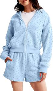 Sudadera con capucha corta con cremallera para mujer, de ajuste holgado, de forro polar, estilo Y2K, con estampado floral pequeño, tipo jersey, ropa estética para chicas, otoño - Product Image 3