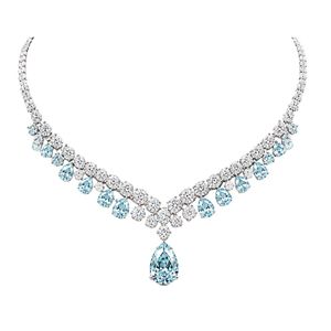 Elegante Collar de Oro Blanco con Diamantes Azules en Forma de Pera, Diamante Redondo Central de 18K, Joyería Fina de Lujo para Novia, Cóctel, Estilo Real, Hecho a Mano - Product Image 1