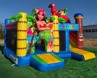 Château gonflable tropical combiné avec toboggan pour enfants, certifié CE, garantie 3 ans, capacité 500 kg