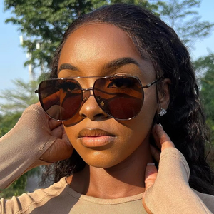 2025 New Sunglasses for Men Vintage Alloy Pilot Brand Gradient <b>Sun</b> Glasses Female Metal Oval <b>Shades</b> Black Brown - Product Image 1