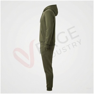Ensemble de survêtement à capuche vert olive pour homme, manches longues, couleur unie, coupe décontractée, vêtements d'automne, respirant, 100% coton - Product Image 3