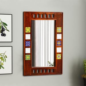 Sheesham Wood Wall <b>Mirror</b> Ceramic <b>Tile</b> Inlay Framed Rectangular Decorative <b>Mirror</b> Handcrafted Home Decor - Product Image 5