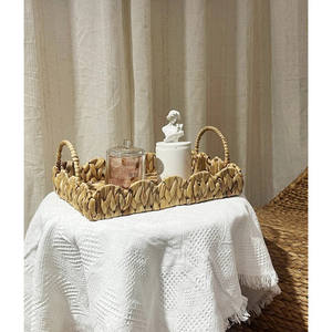 Bandeja rectangular de jacinto de agua con asas. Bandeja para servir en mesas de centro, para uso en salas de estar y hoteles. - Product Image 3